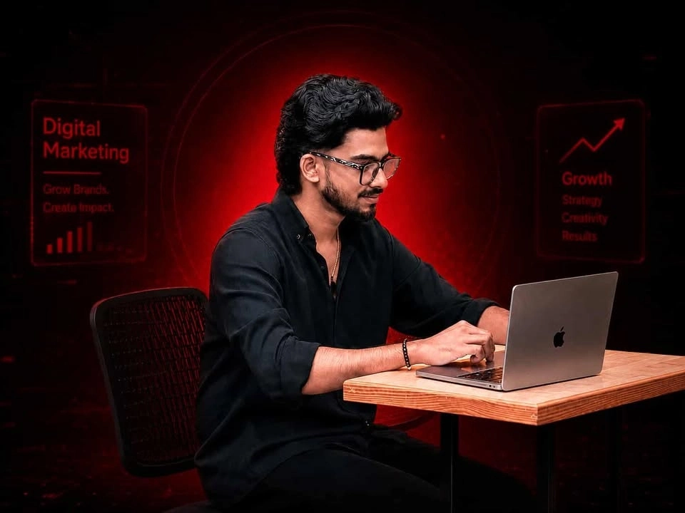 best-social-media-marketer-ino-palakkad workin on laptop